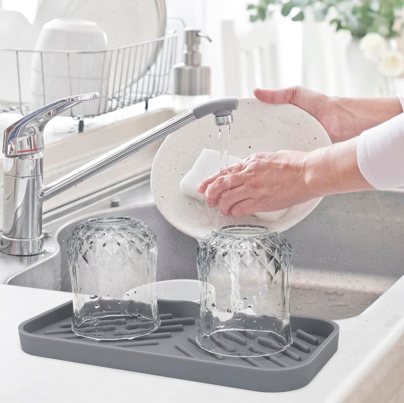 Yasmen Silicone Bathroom Soap Dishes, Sink Sponge Holder for Kitchen, Rubber Soap Dish with Drain, Shower Soap Sponge Tray, Sink or Counter Organizer, for Bar Soap, Bottle, Dish Soap Dispenser-Grey - Image 5